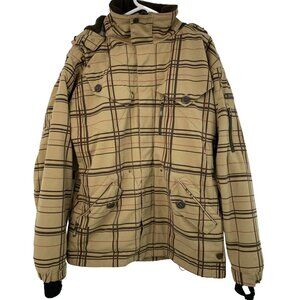 Empyre Mens XL Plaid Ski Snow Board Jacket Brown Mens Zip Pockets 7620
